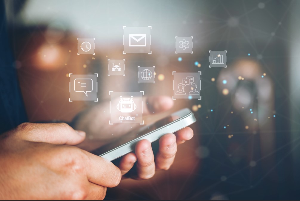 Ai.Chat with technology smart robot,Businessman using smartphone intelligence AI Artificial Intelligence chat developed by OpenAI generate. Futuristic technology, robot online system concept