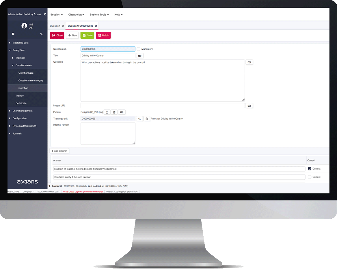 SafetyFlow training setup on PC monitor